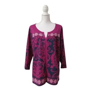 St. John's Bay Pink and Navy‎ Long Sleeve Pullover Top XL NWT